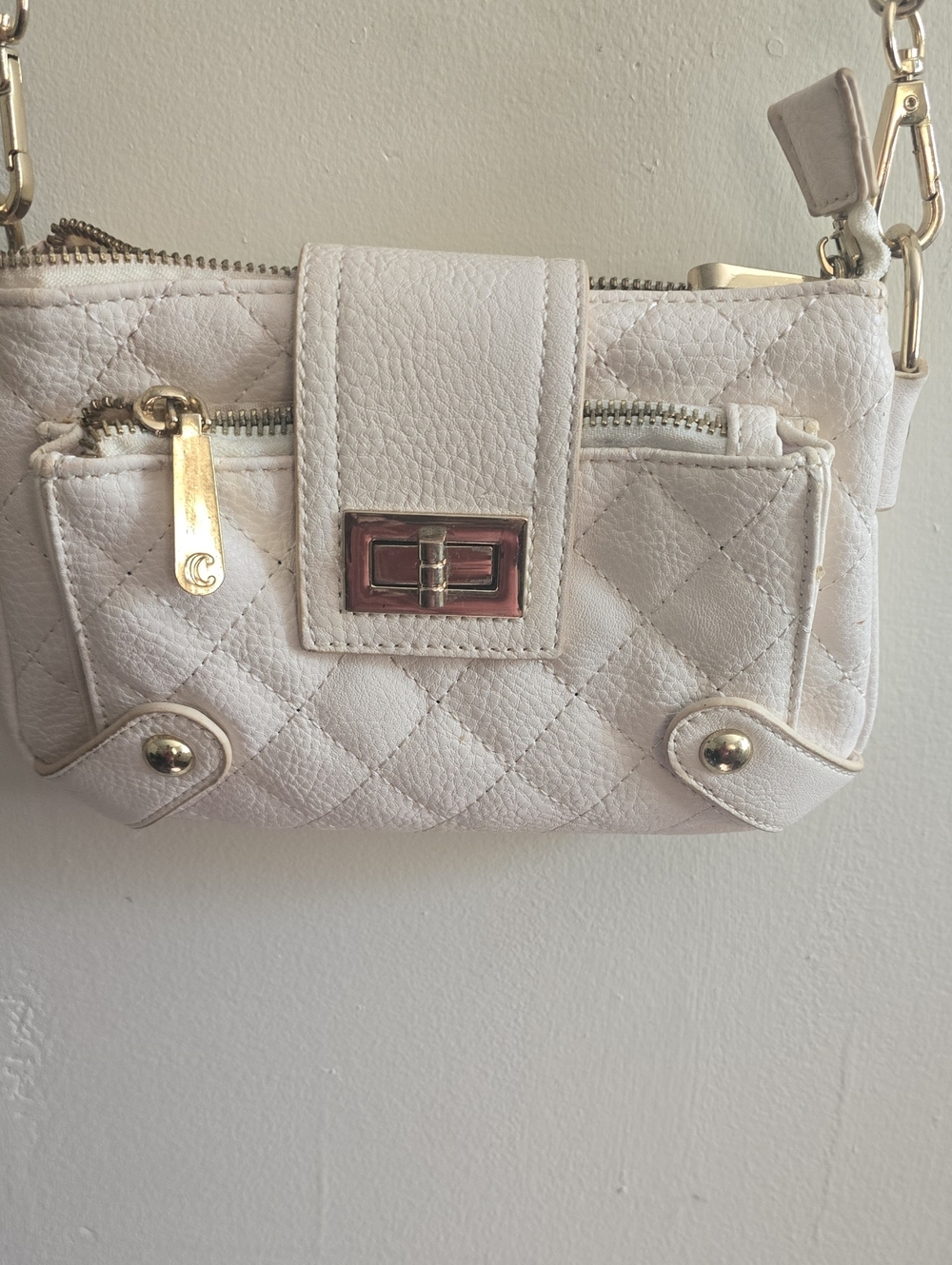 Charming Charlie White Quilted Mini Crossbody with Gold Hardware